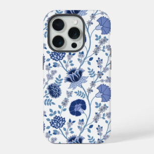 Jacobean Floral Big Motif Blues sur blanc
