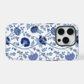Jacobean Floral Big Motif Blues sur blanc (Verso Horizontal)
