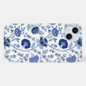 Jacobean Floral Big Motif Blues sur blanc (Verso Horizontal)
