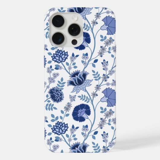 Jacobean Floral Big Motif Blues sur blanc (Verso)