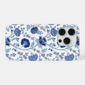 Jacobean Floral Big Motif Blues sur blanc (Verso Horizontal)