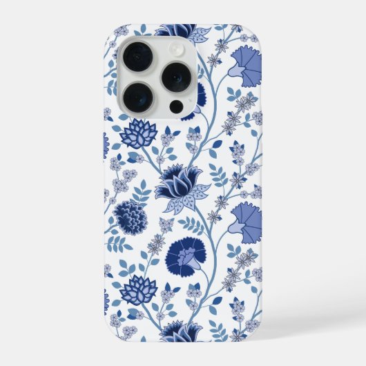 Jacobean Floral Big Motif Blues sur blanc (Verso)