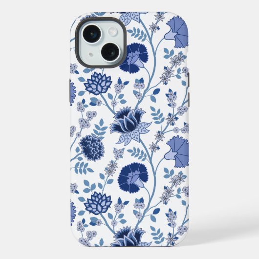 Jacobean Floral Big Motif Blues sur blanc (Verso)