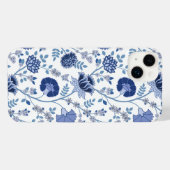 Jacobean Floral Big Motif Blues sur blanc (Verso Horizontal)