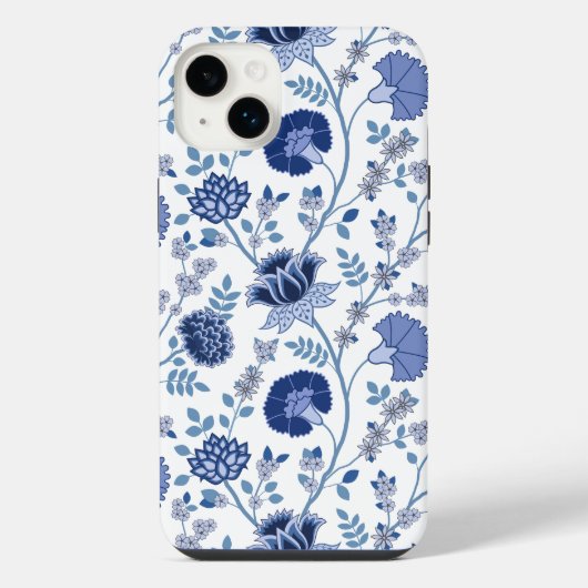 Jacobean Floral Big Motif Blues sur blanc (Verso)