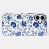 Jacobean Floral Big Pattern Blues op wit iPhone Hoesje (Achterkant horizontaal)