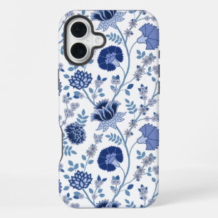 Jacobean Floral Big Pattern Blues op wit iPhone 16 Plus Hoesje