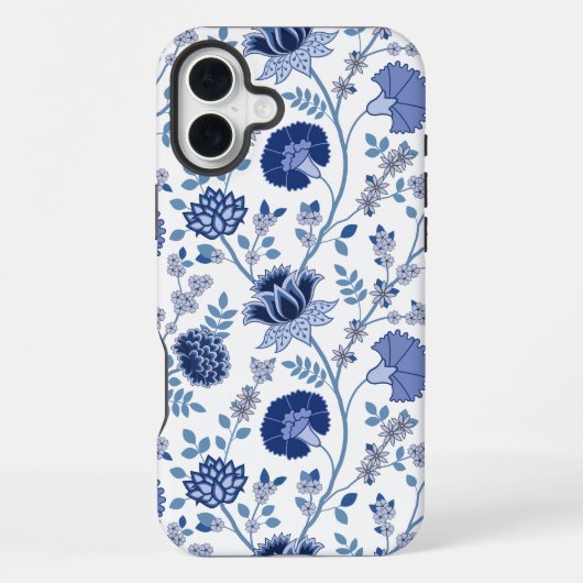 Jacobean Floral Big Pattern Blues op wit iPhone Hoesje (Achterkant)