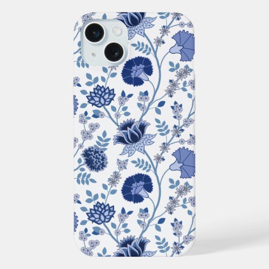 Jacobean Floral Big Pattern Blues op wit iPhone Hoesje (Achterkant)