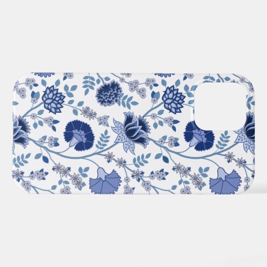 Jacobean Floral Big Pattern Blues op wit iPhone Hoesje (Achterkant horizontaal)