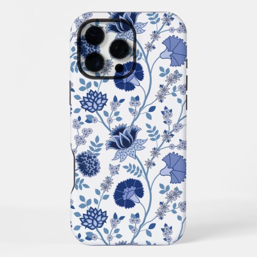Jacobean Floral Big Pattern Blues op wit iPhone Hoesje (Achterkant)