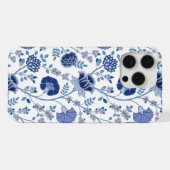 Jacobean Floral Big Pattern Blues op wit iPhone Hoesje (Achterkant horizontaal)