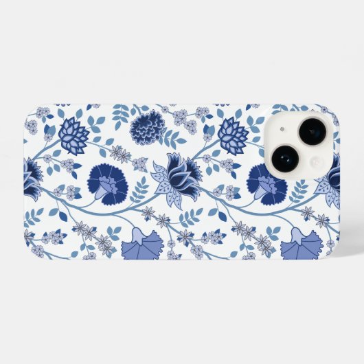 Jacobean Floral Big Pattern Blues op wit iPhone Hoesje (Achterkant horizontaal)