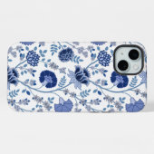 Jacobean Floral Big Pattern Blues op wit iPhone Hoesje (Achterkant horizontaal)