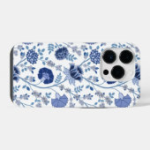 Jacobean Floral Big Pattern Blues op wit iPhone Hoesje (Achterkant horizontaal)
