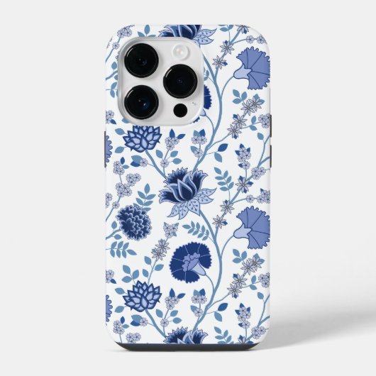 Jacobean Floral Big Pattern Blues op wit iPhone Hoesje (Achterkant)
