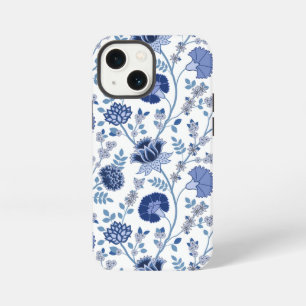 Jacobean Floral Big Pattern Blues op wit iPhone 13 Mini Hoesje