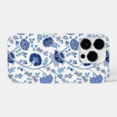 Jacobean Floral Big Pattern Blues op wit iPhone Hoesje (Achterkant horizontaal)