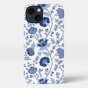 Jacobean Floral Big Pattern Blues op wit iPhone 13 Hoesje