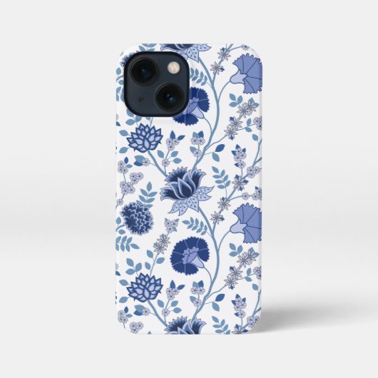 Jacobean Floral Big Pattern Blues op wit iPhone Hoesje (Achterkant)