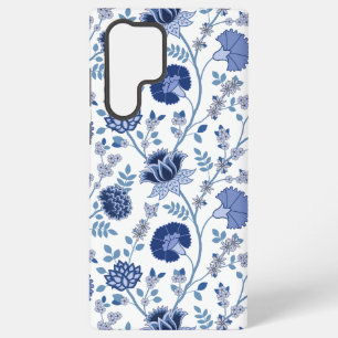 Jacobean Floral Big Pattern Blues op wit Samsung Galaxy Hoesje