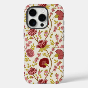 Jacobean Floral Big Pattern Reds Pinks Gold Cream iPhone 16 Pro Hoesje