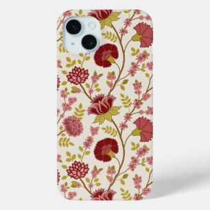 Jacobean Floral Big Pattern Reds Pinks Gold Cream iPhone 15 Mini Hoesje