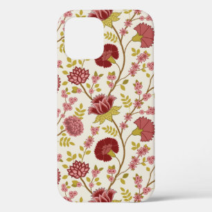 Jacobean Floral Big Pattern Reds Pinks Gold Cream iPhone 12 Hoesje