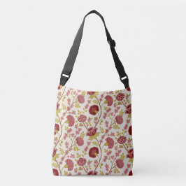 Jacobean Floral Big Pattern Reds Pinks Gold Cream Crossbody Tas