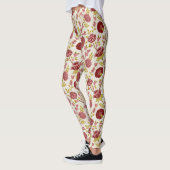 Jacobean Floral Big Pattern Reds Pinks Gold Cream Leggings (Links)
