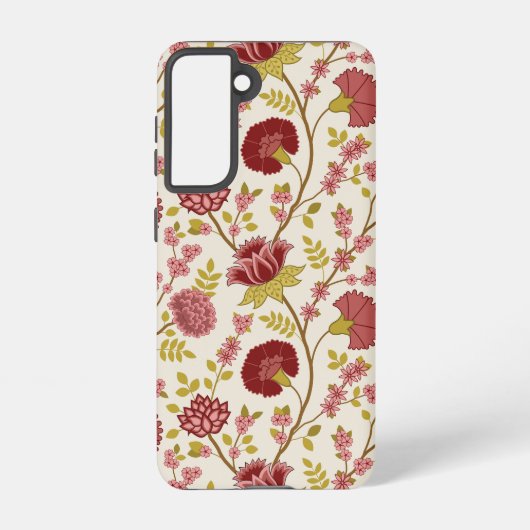 Jacobean Floral Big Pattern Reds Pinks Gold Cream Samsung Galaxy Hoesje (Achterkant)