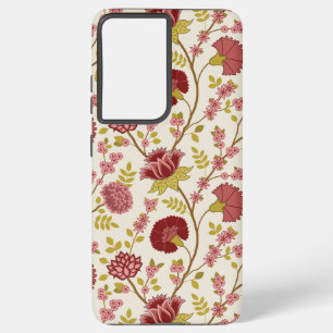 Jacobean Floral Big Pattern Reds Pinks Gold Cream Samsung Galaxy Hoesje