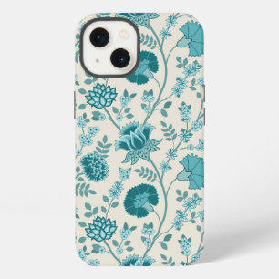Jacobean Floral Big Pattern Teals op Cream iPhone 13 Hoesje