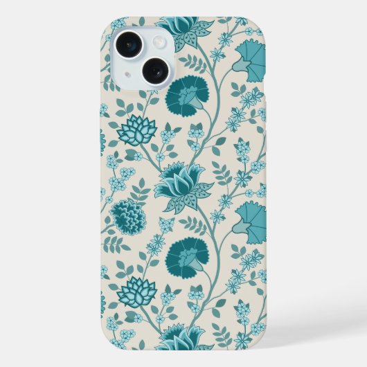 Jacobean Floral Big Pattern Teals op Cream iPhone Hoesje (Achterkant)