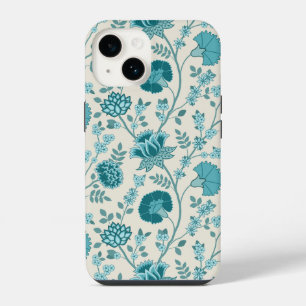 Jacobean Floral Big Pattern Teals op Cream iPhone 14 Hoesje