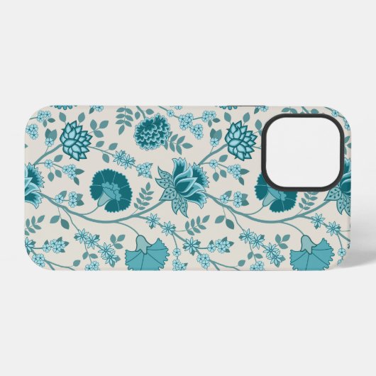 Jacobean Floral Big Pattern Teals op Cream iPhone Hoesje (Achterkant horizontaal)