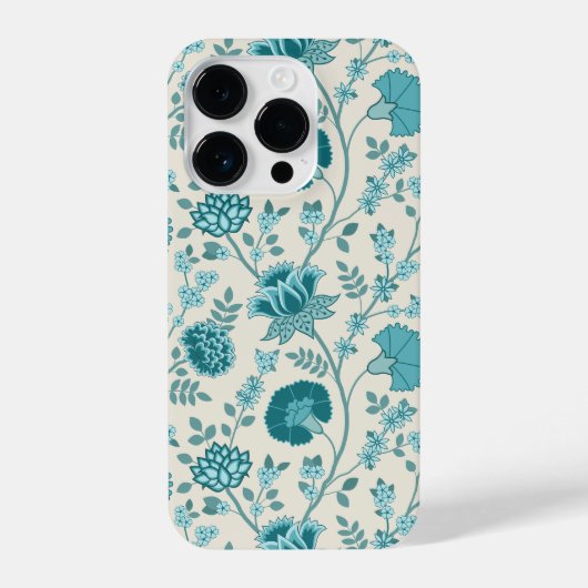 Jacobean Floral Big Pattern Teals op Cream iPhone Hoesje (Achterkant)