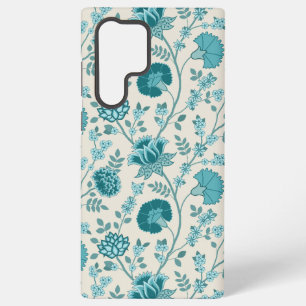 Jacobean Floral Big Pattern Teals op Cream Samsung Galaxy Hoesje