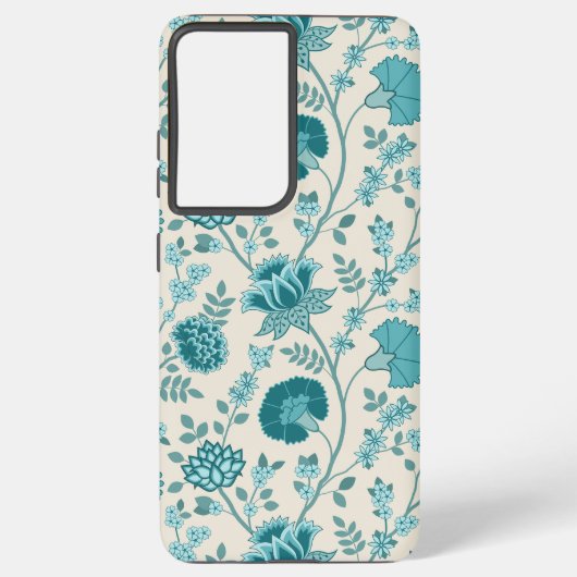 Jacobean Floral Big Pattern Teals op Cream Samsung Galaxy Hoesje (Achterkant)