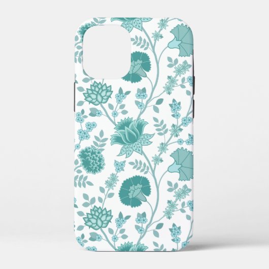 Jacobean Floral Big Pattern Teals op wit Case-Mate iPhone Case (Achterkant)