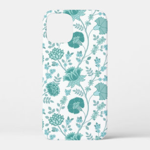 Jacobean Floral Big Pattern Teals op wit iPhone 12 Mini Hoesje