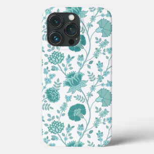 Jacobean Floral Big Pattern Teals op wit iPhone 13 Pro Hoesje