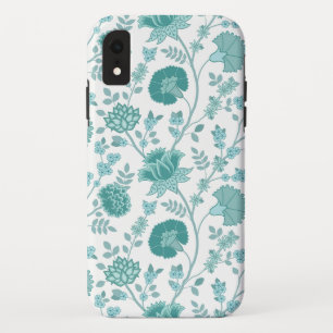 Jacobean Floral Big Pattern Teals op wit iPhone XR Hoesje