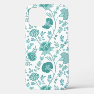 Jacobean Floral Big Pattern Teals op wit iPhone 12 Pro Hoesje