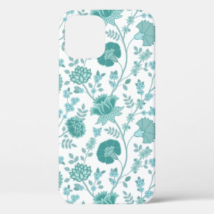 Jacobean Floral Big Pattern Teals op wit iPhone 12 Pro Hoesje