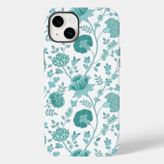 Jacobean Floral Big Pattern Teals op wit Case-Mate iPhone Case (Achterkant)