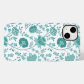 Jacobean Floral Big Pattern Teals op wit Case-Mate iPhone Case (Achterkant (horizontaal))
