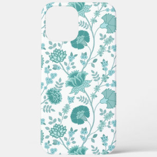 Jacobean Floral Big Pattern Teals op wit iPhone 12 Pro Max Hoesje