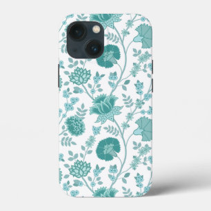 Jacobean Floral Big Pattern Teals op wit iPhone 13 Mini Hoesje