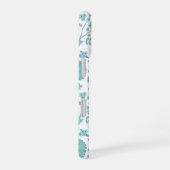 Jacobean Floral Big Pattern Teals op wit iPhone 16 Hoesje (Rechterkant)